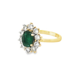 Pre Owned 18ct Emerald and Diamond Cluster Ring ZU903